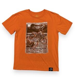 HASTA MUERTE 'Orange Crew Neck AJ1 Newspaper Burning Angel' T-Shirt